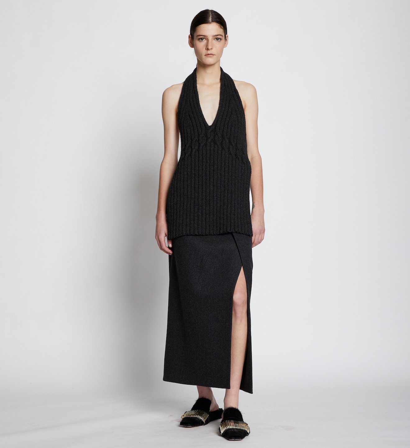 Wool Cable Knit Halter Top