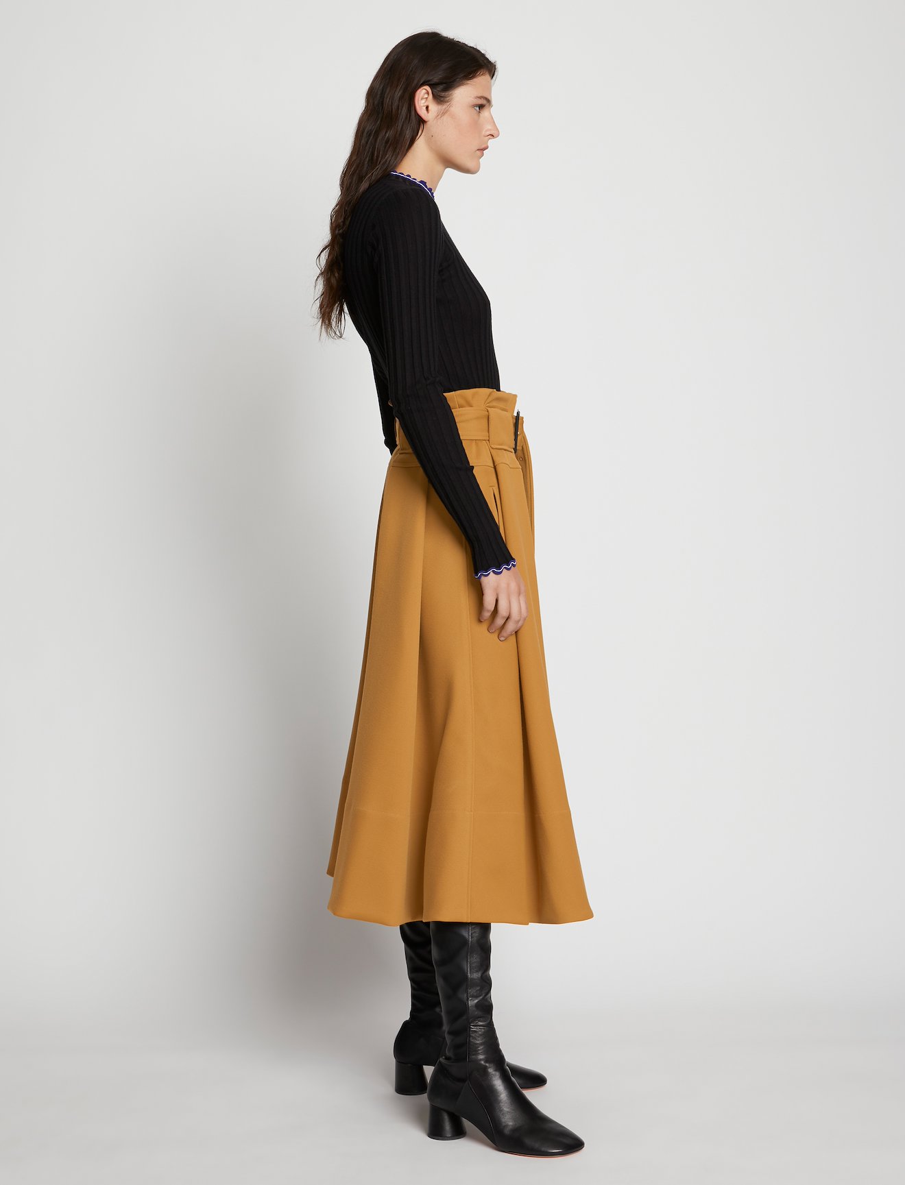 Wool Twill Belted Midi Skirt #1