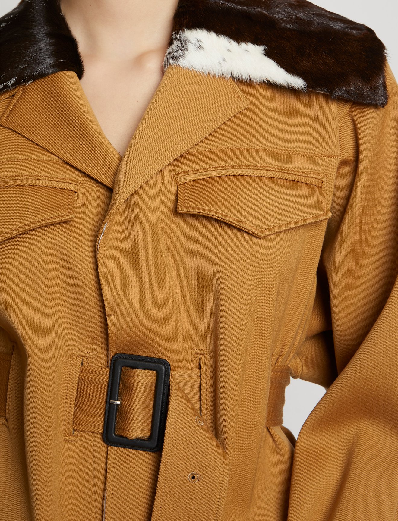 Wool Twill Shearling Trimmed Belted Trench Coat #3