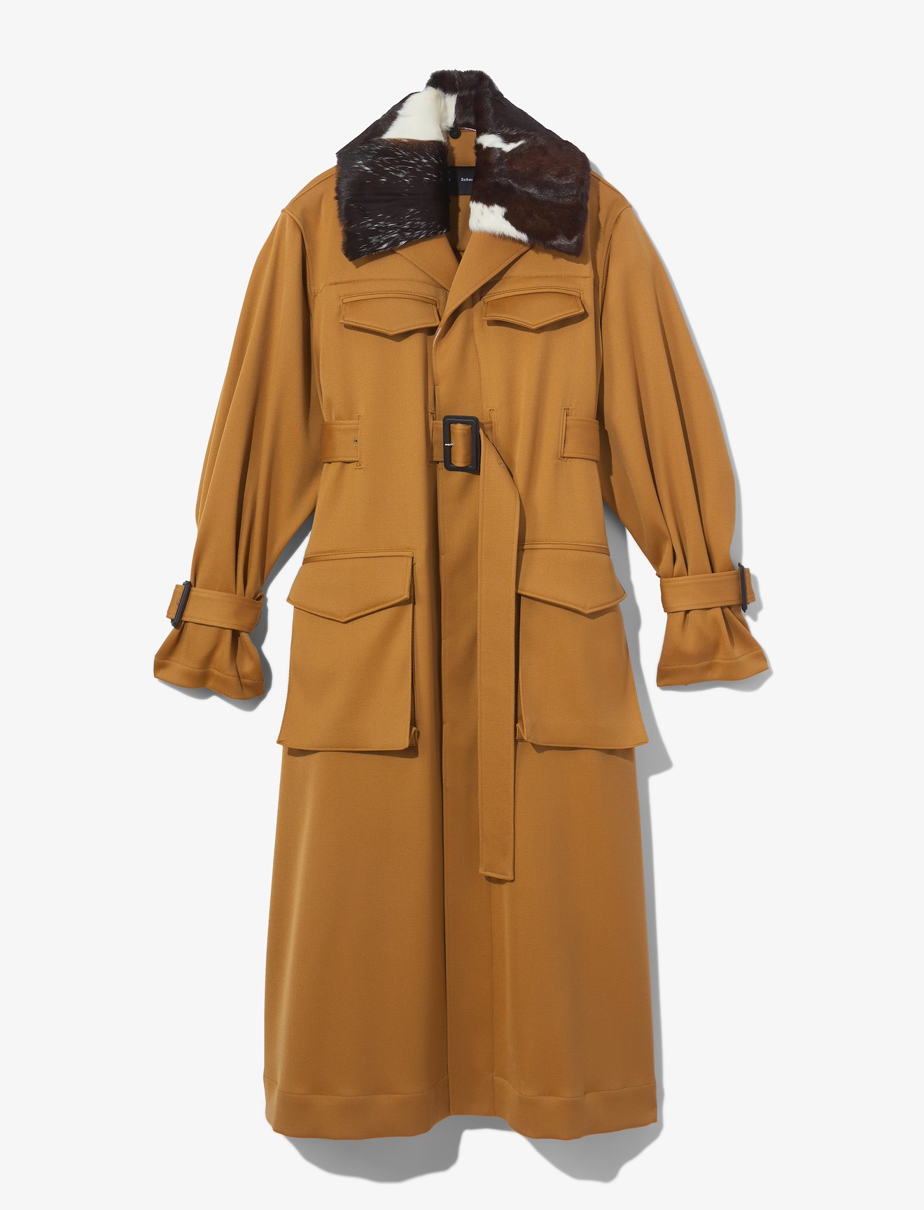Wool Twill Shearling Trimmed Belted Trench Coat #4