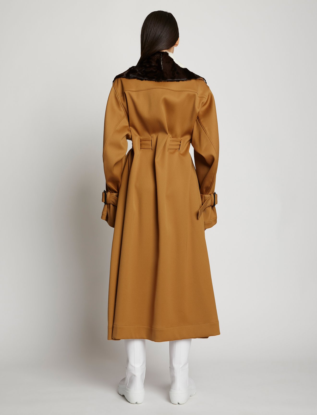 Wool Twill Shearling Trimmed Belted Trench Coat #2