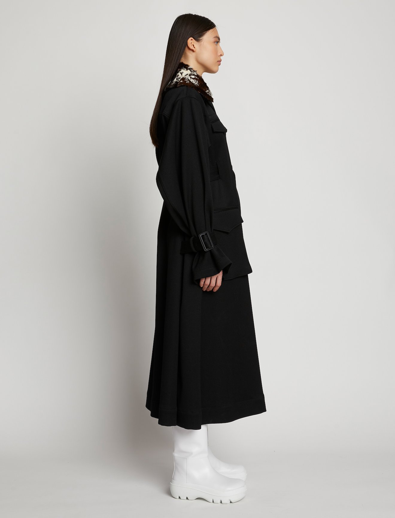 Wool Twill Shearling Trimmed Belted Trench Coat #1