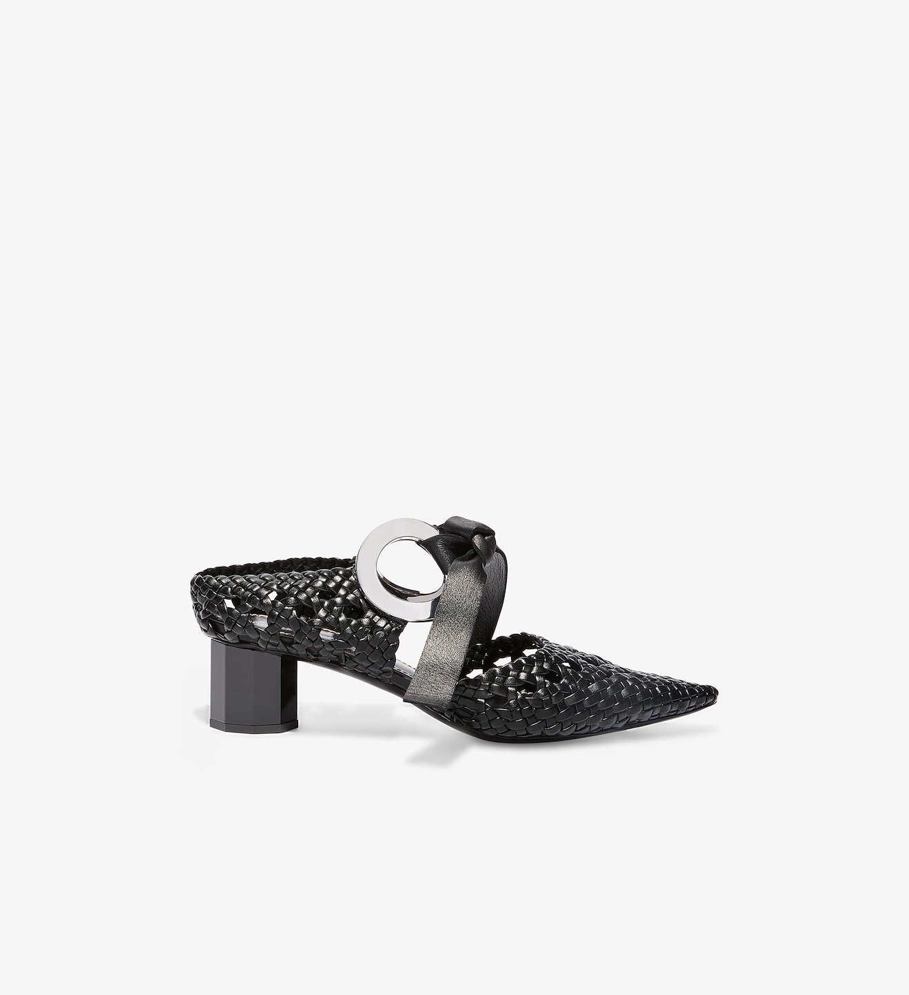 woven mules block heel