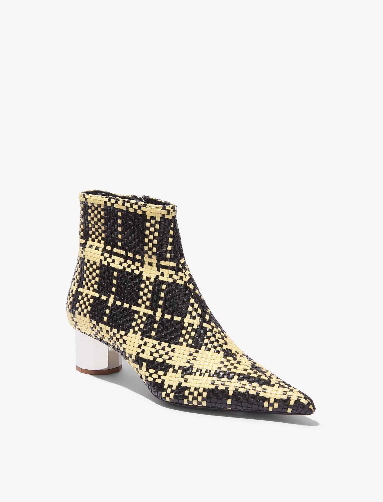Woven Plaid Facet Heel Ankle Boots #1