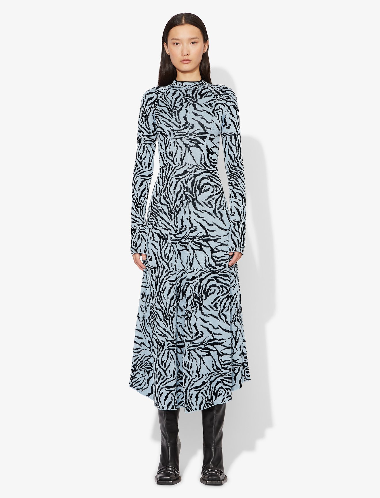 Zebra Jacquard Long Sleeve Dress #1