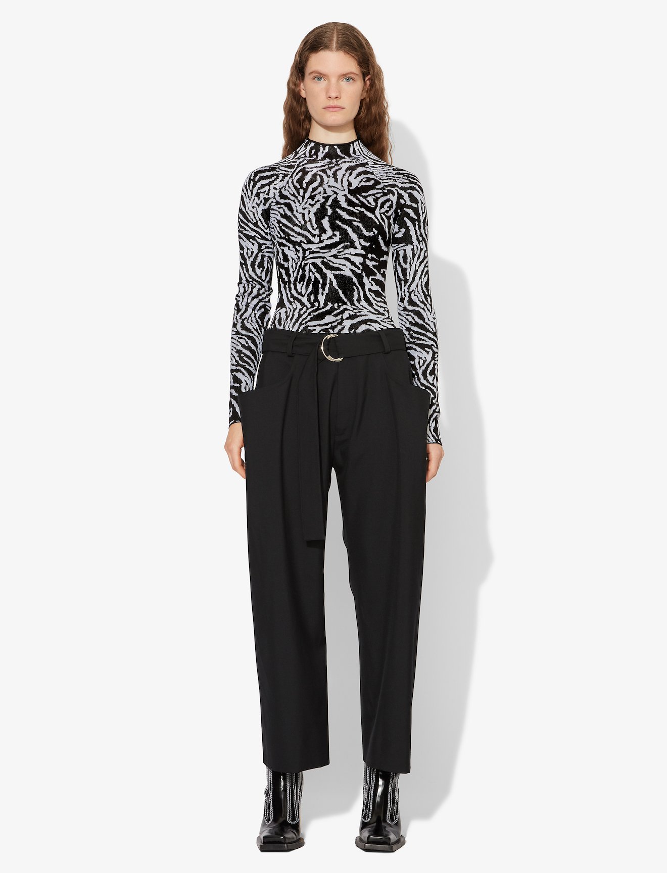 Zebra Jacquard Mockneck Top #1