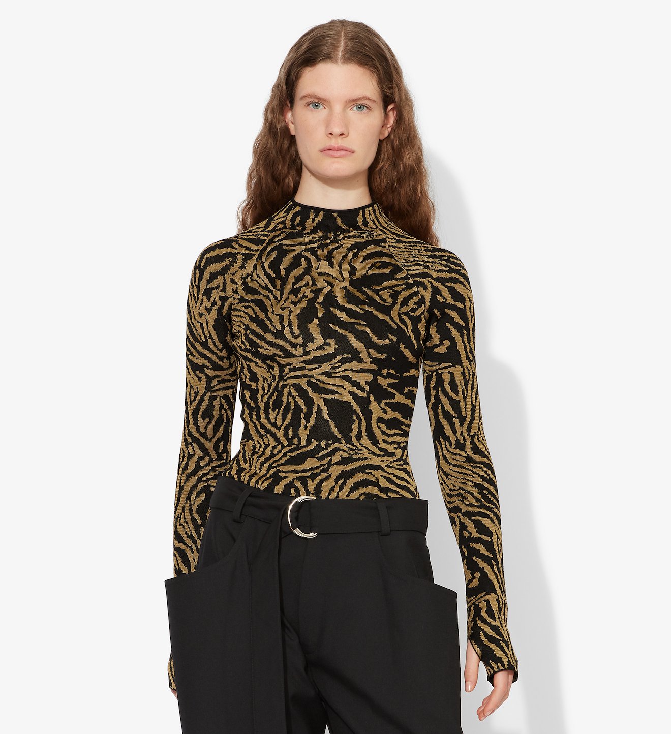 Zebra Jacquard Mockneck Top