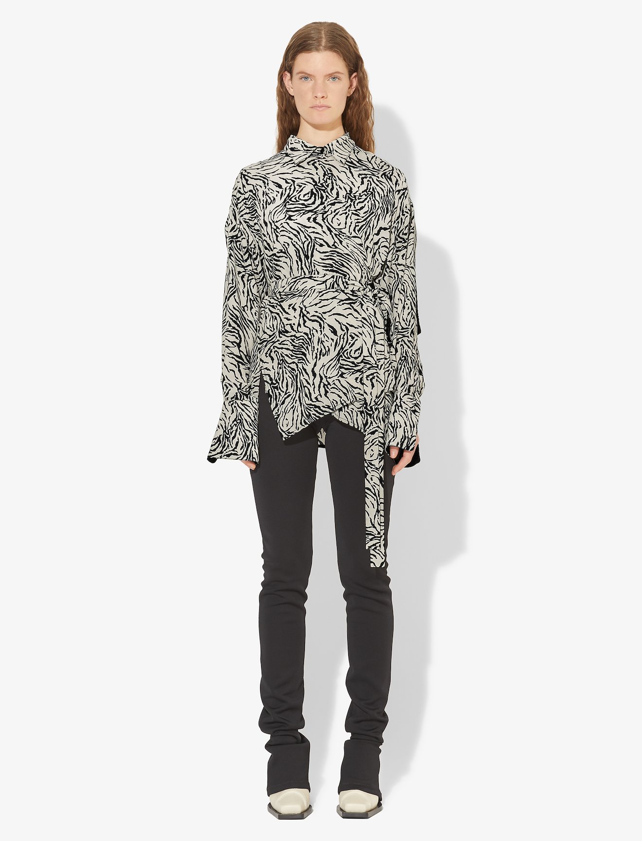 Zebra Print Exaggerated Epaulet Long Sleeve Wrap Top #1