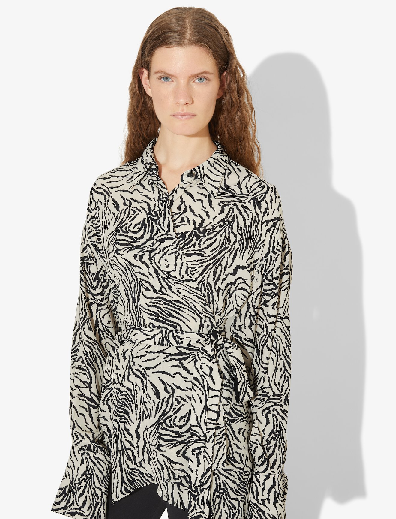 Zebra Print Exaggerated Epaulet Long Sleeve Wrap Top #3
