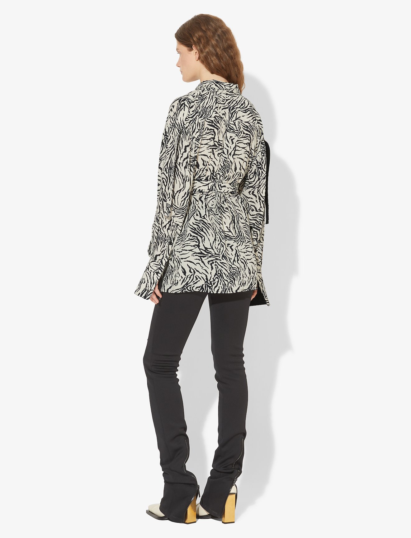 Zebra Print Exaggerated Epaulet Long Sleeve Wrap Top #2