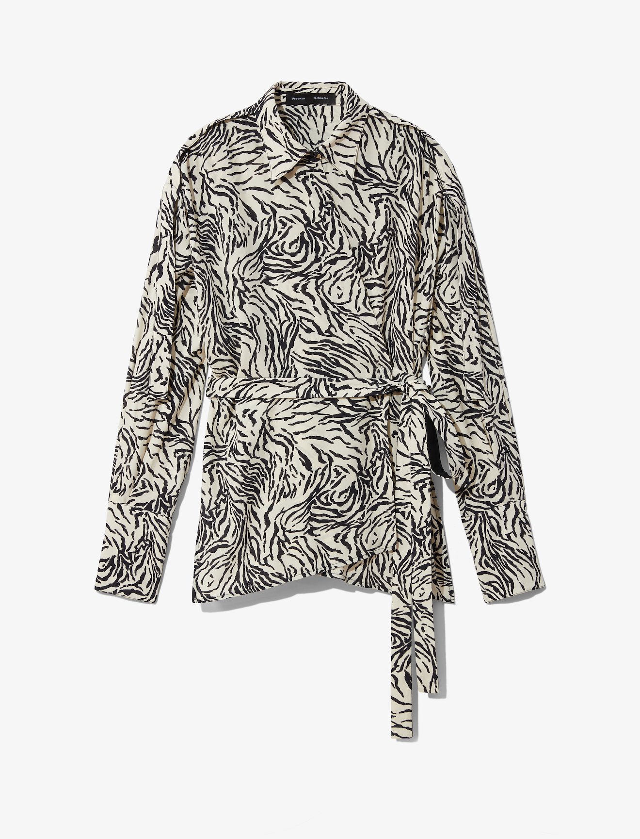 Zebra Print Exaggerated Epaulet Long Sleeve Wrap Top #4