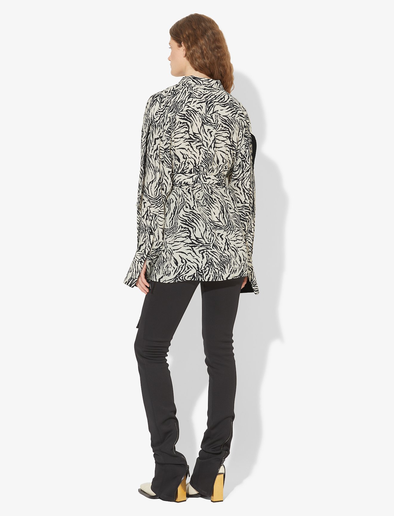 Zebra Print Exaggerated Epaulet Long Sleeve Wrap Top #5