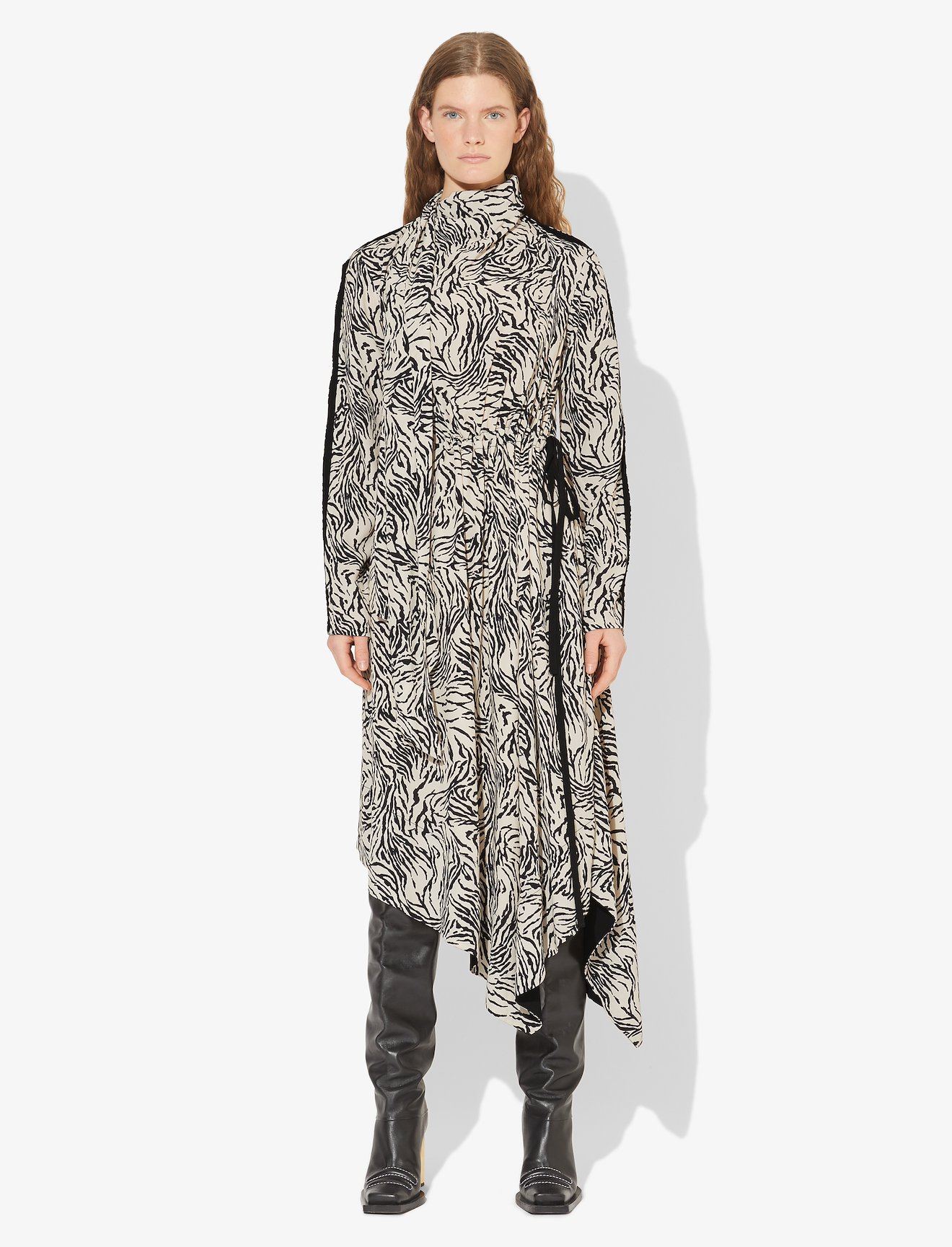 Zebra Print Long Sleeve Scarf Dress #1