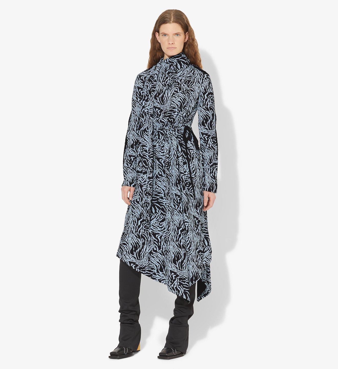 Zebra Print Long Sleeve Scarf Dress