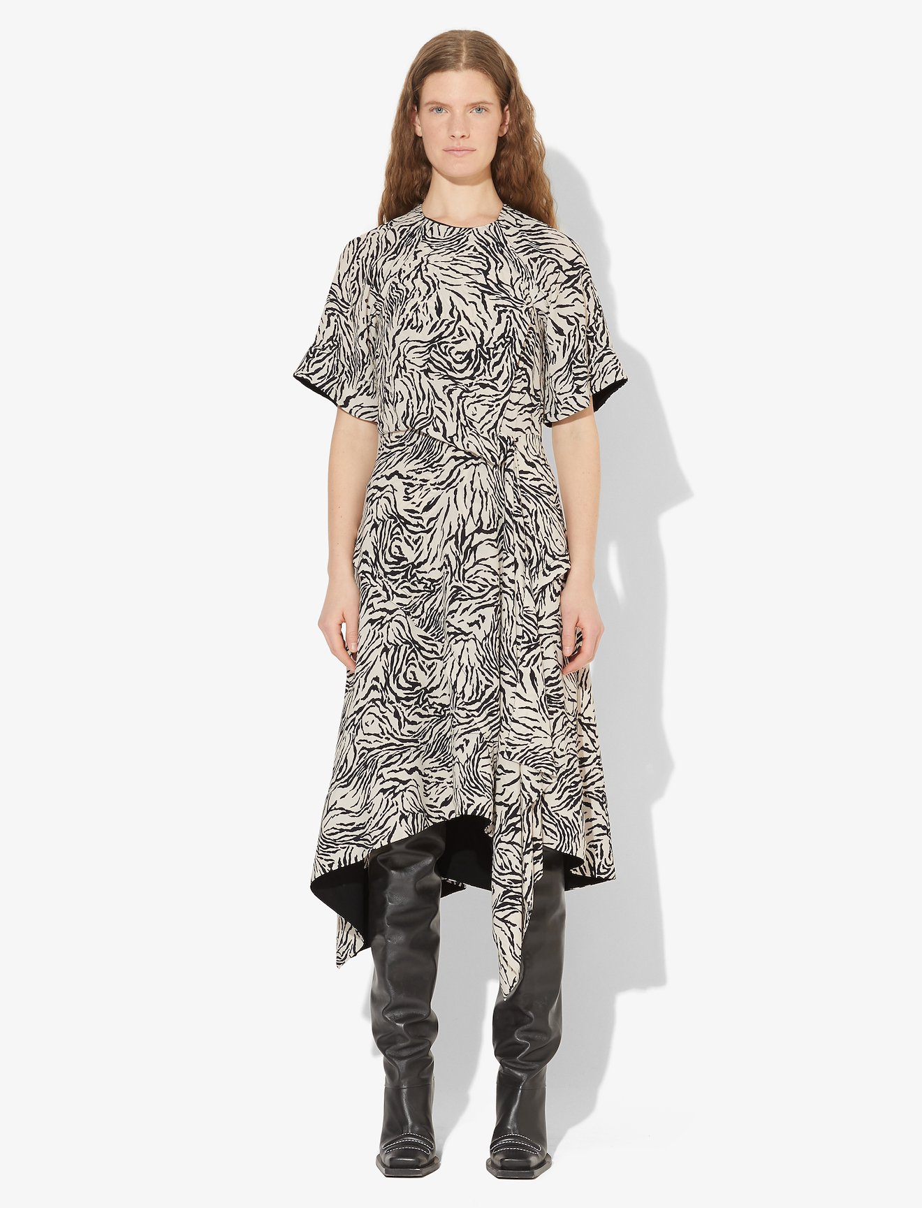 Zebra Print Short Sleeve Draped Dress #1