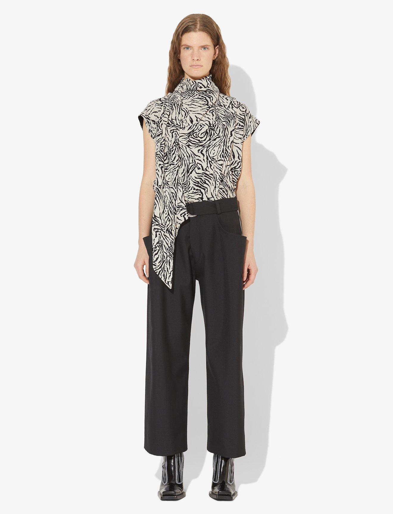 Zebra Print Short Sleeve Scarf Top #1