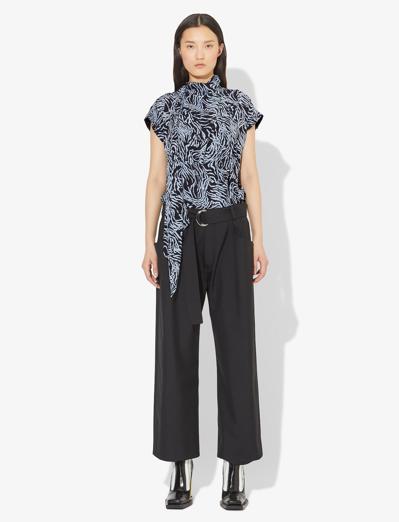 Zebra Print Short Sleeve Scarf Top #1
