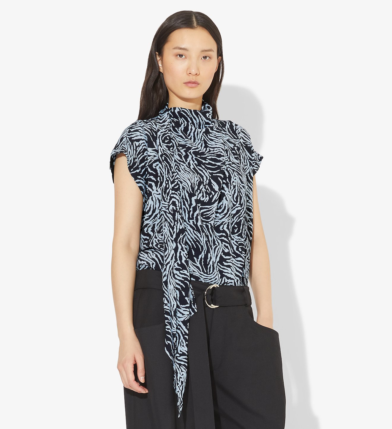 Zebra Print Short Sleeve Scarf Top