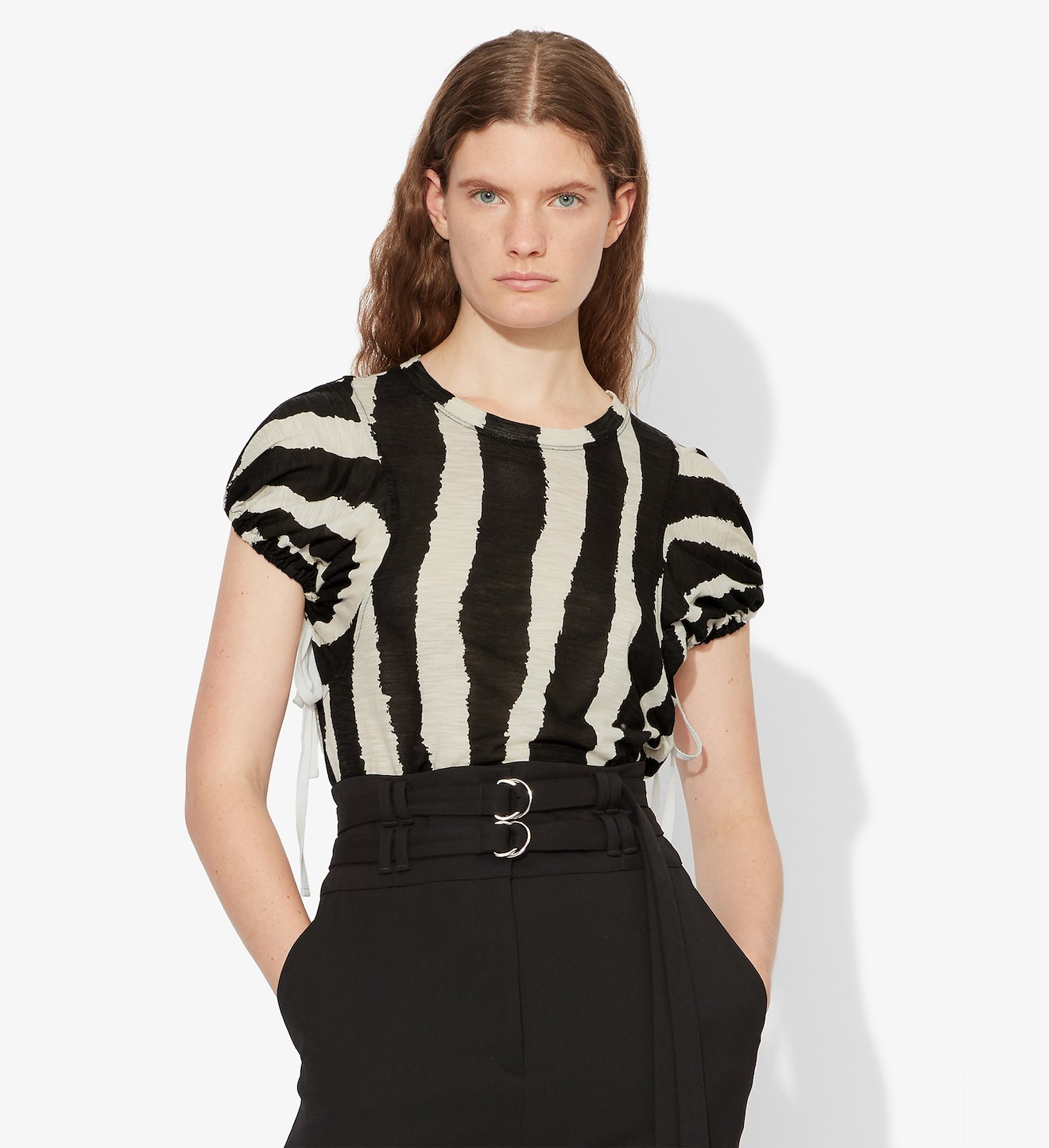 Zebra Stripe Print Tied Short Sleeve T-Shirt
