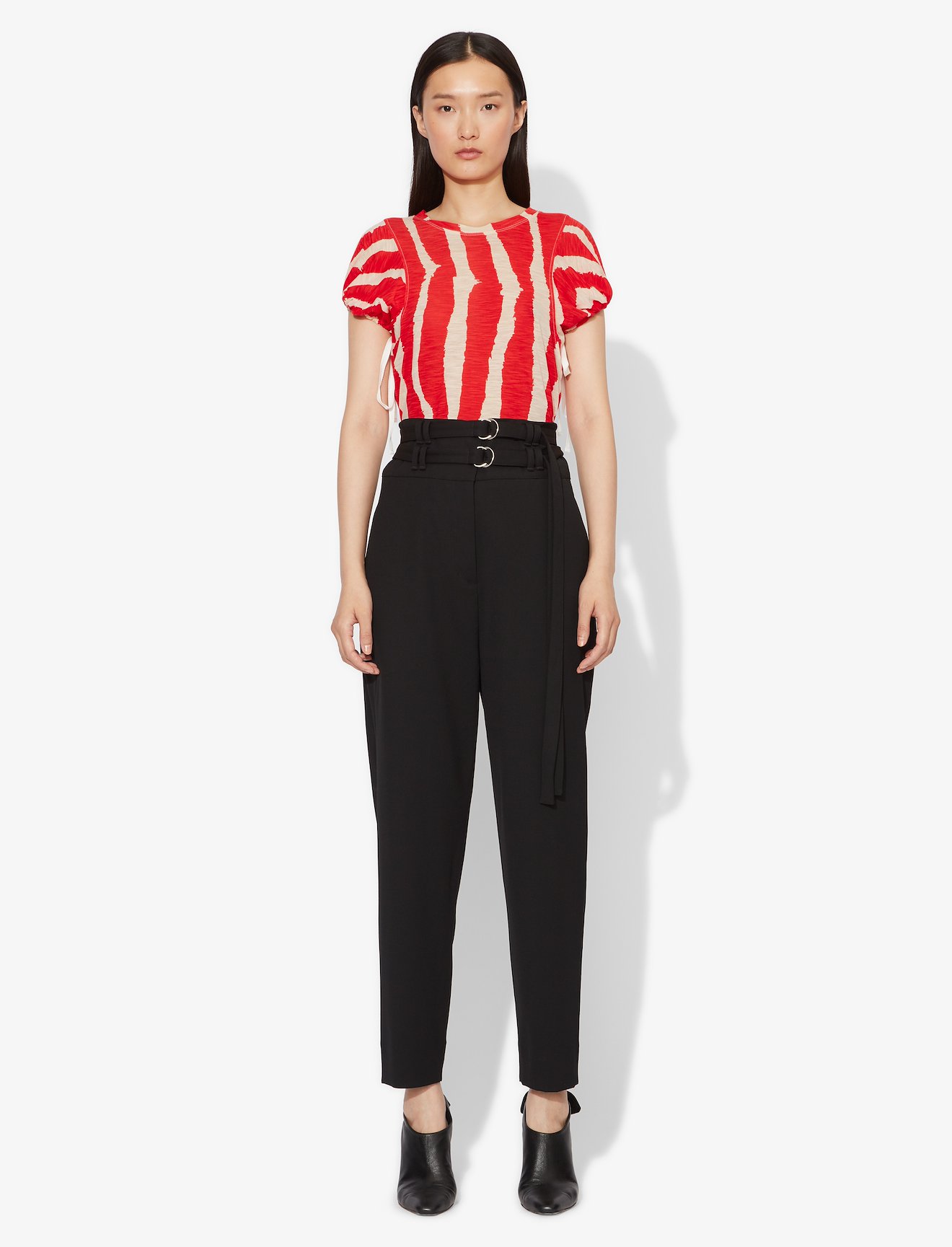 Zebra Stripe Print Tied Short Sleeve T-Shirt #1