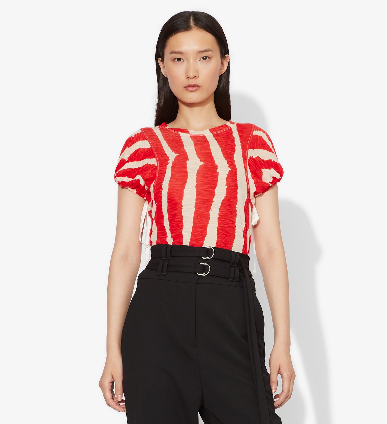 Zebra Stripe Print Tied Short Sleeve T-Shirt