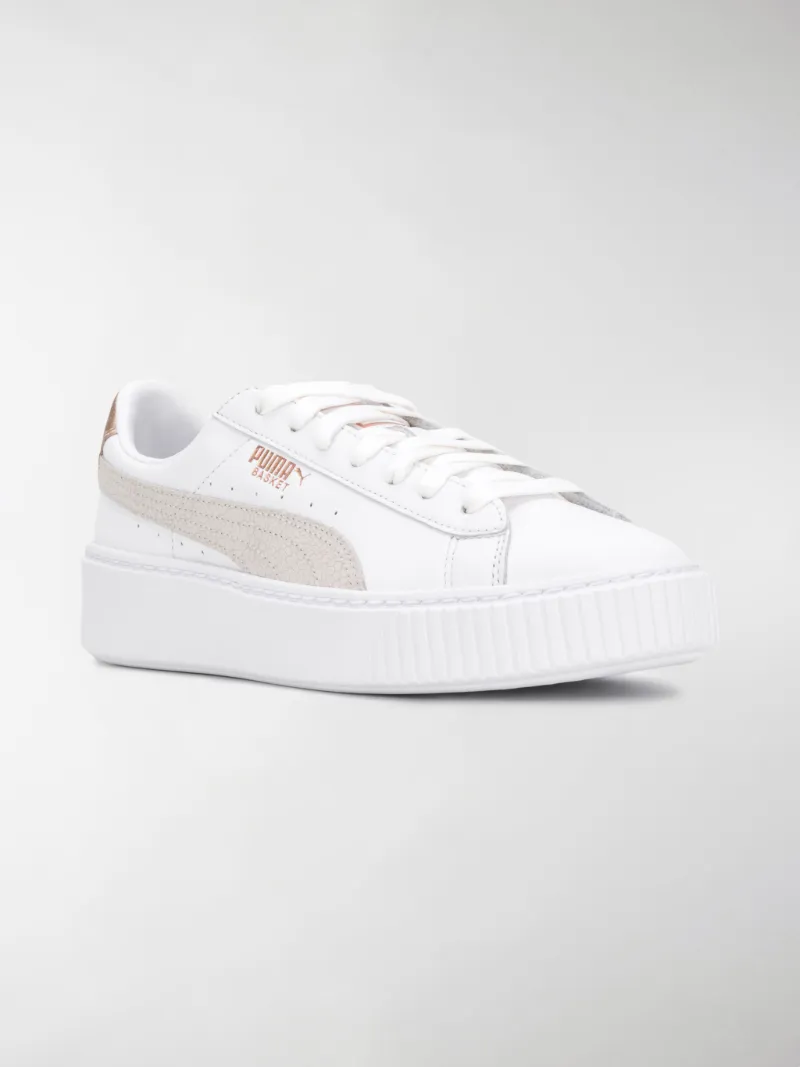 puma basket white on feet