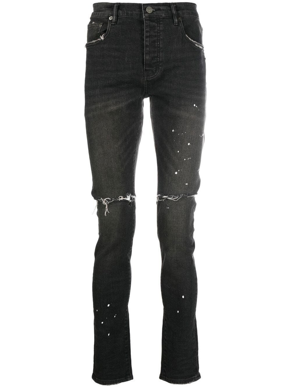 NEW Purple Brand Black and grey splice vintage personality fashion Frayed  jeans