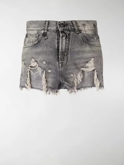 R13 shredded ripped hem denim shorts 