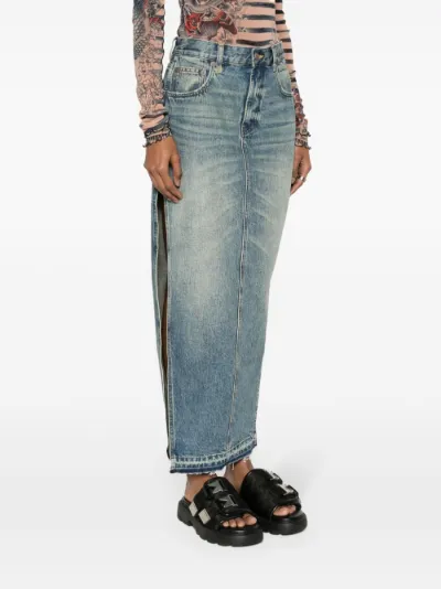 Long denim skirt with side slits sales