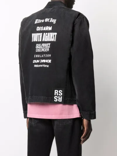 printed black denim jacket