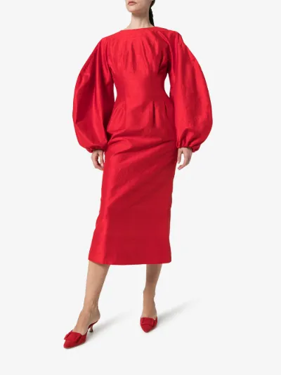 silk midi dress with sleeves