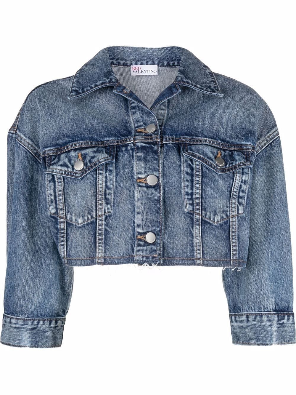 Red cropped sale denim jacket topshop