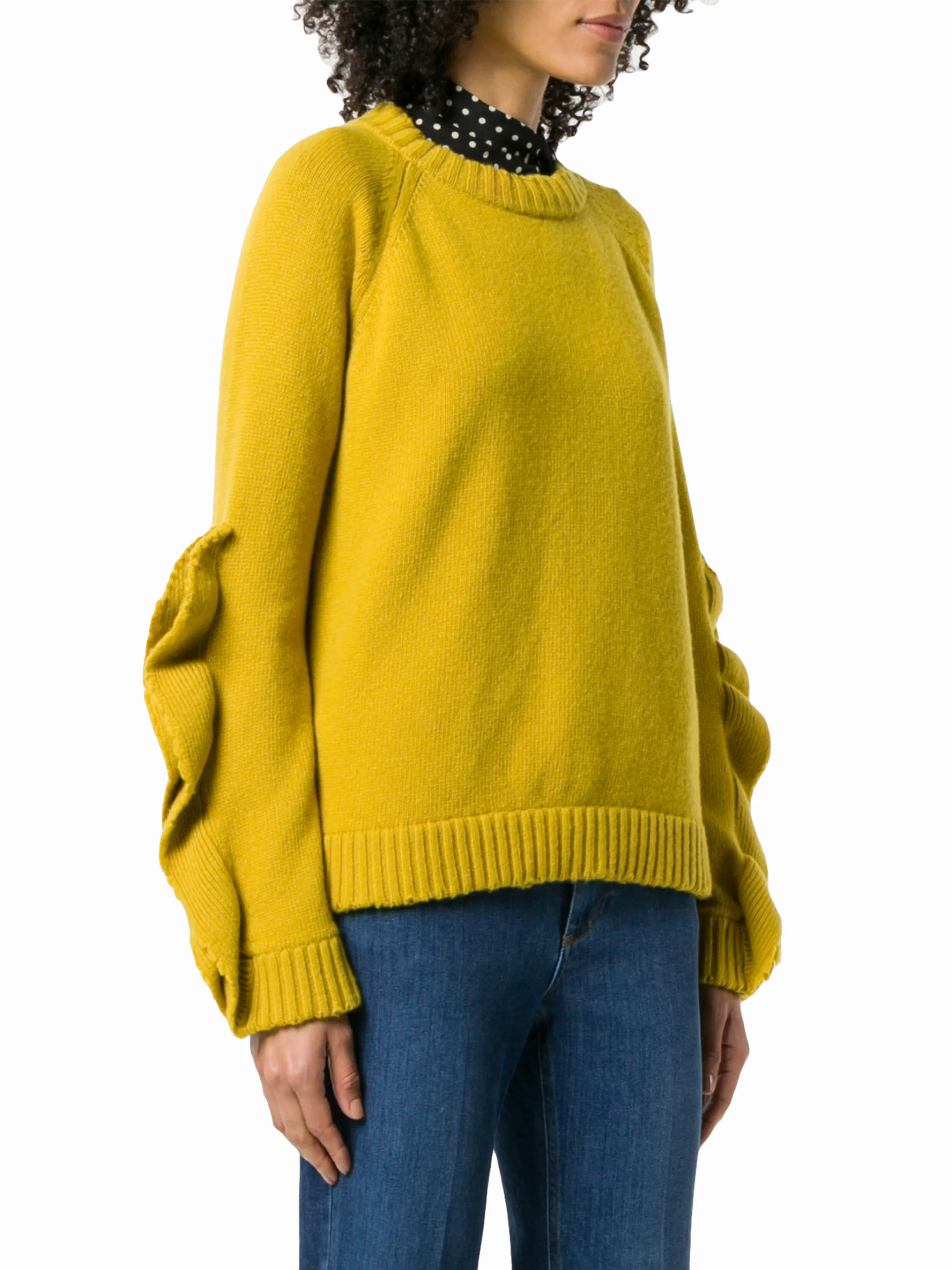 {VALENTINO} Mustard Yellow Ruffle Sleeveless Knit Top - hot Retail $2,600