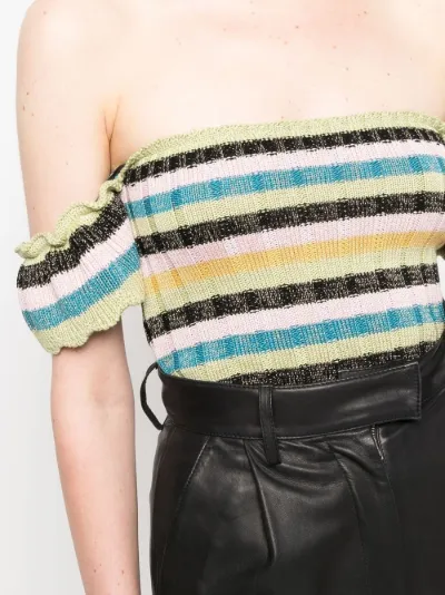 striped off-shoulder knitted top | RED 