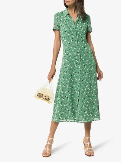 green and white floral midi dress