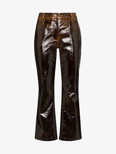leather kick flare trousers