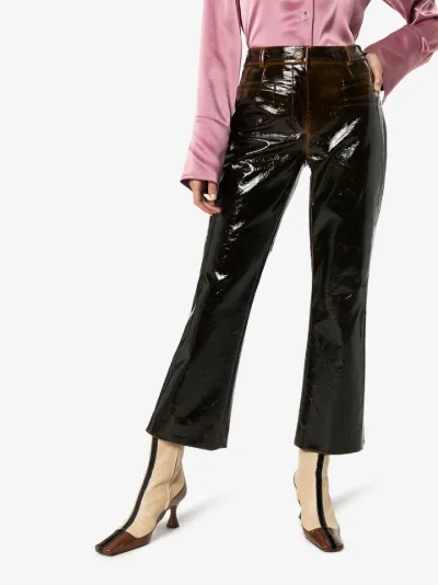 leather kick flare trousers