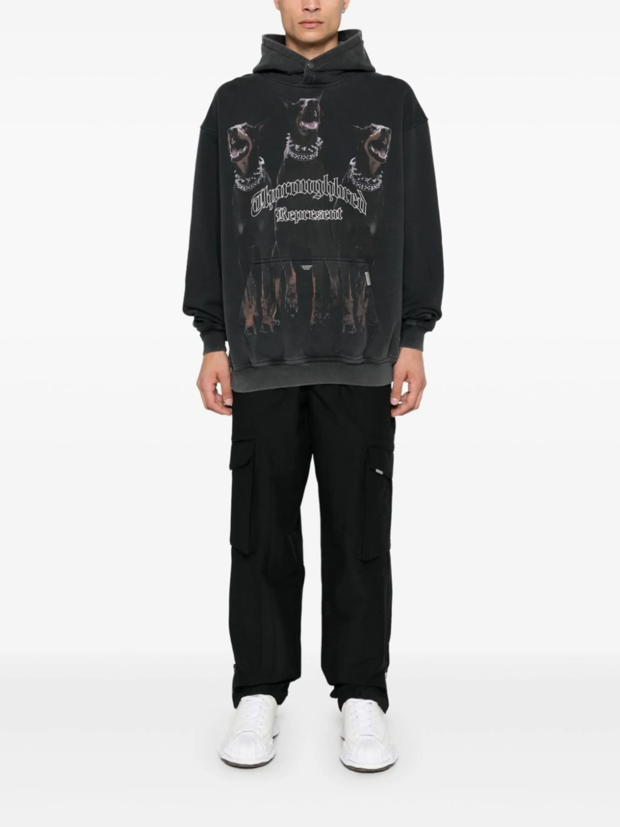 パーカー・フーディ REPRESENT THOROUGHBRED OVERSIZED HOODIE IN JERSEY Thoroughbred Hoodie | Vintage Black Hoodies | Represent
