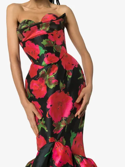 richard quinn floral print off the shoulder dress