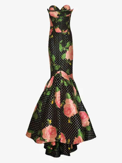 richard quinn floral print off the shoulder dress