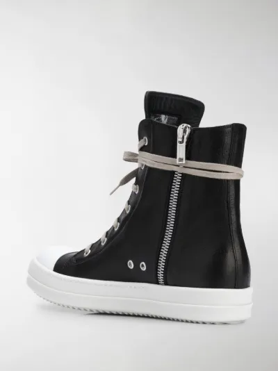 rick owens black leather high top sneakers