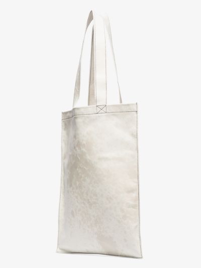 white leather tote bag