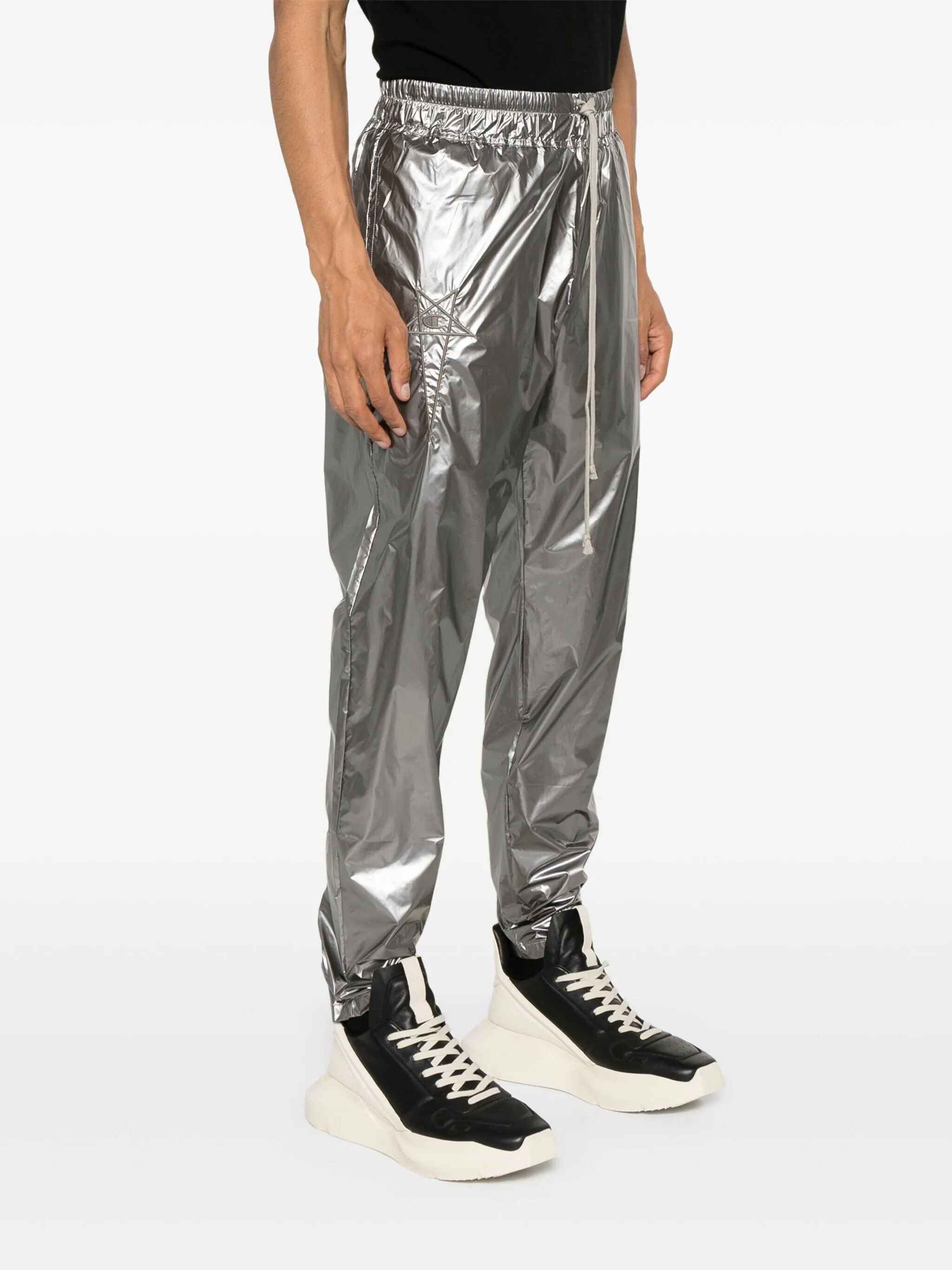 Rick Owens X Champion logo embroidered metallic track pants Eraldo RO