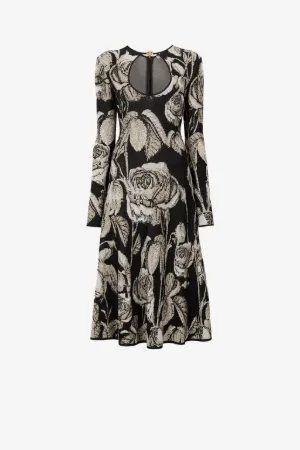Abito jacquard con cut-out e motivo Rose