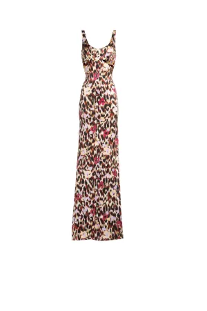 Abito lungo con stampa Ikat Leopard