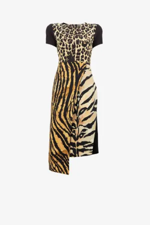 Abito patchwork con stampe animalier