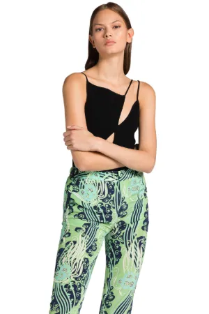 Abstract Floral-Print Cropped Silk Trousers