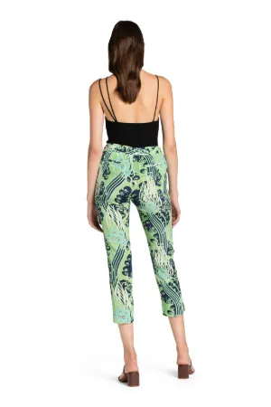 Abstract Floral-Print Cropped Silk Trousers