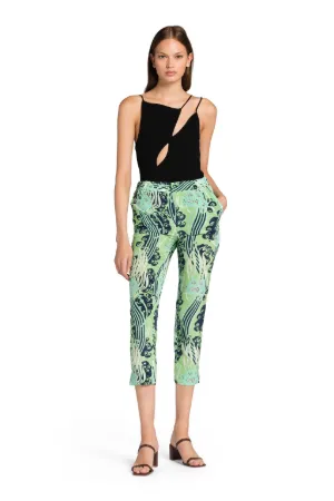 Abstract Floral-Print Cropped Silk Trousers