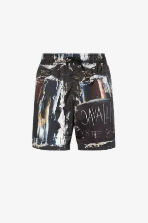 Abstract-Print Logo Swim Shorts
